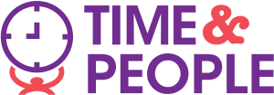 Time and People logo with a stylised clock and red ampersand